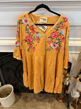 Savanna Jane Mustard Embroidered Floral V-Neck dress